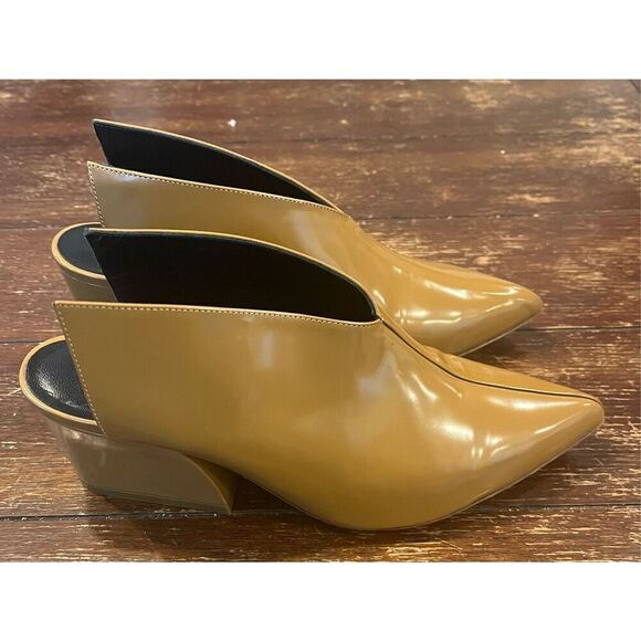 Tibi Owen Winged Leather Mule Brown Tan Patent Leather Heels Boot - Picture 3 of 7